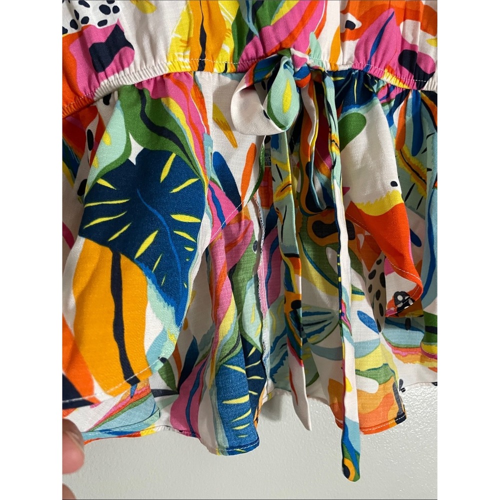 Sweet Rain Top Tropical Leaf Print Peplum Tie Waist Large Colorful Summer Boho - Picture 7 of 10